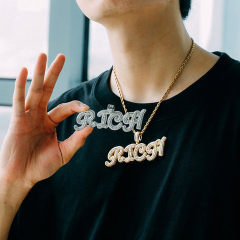 Diamond Baguette Cursive Custom Name Pendant Necklace