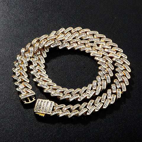 12mm Baguette Prong Flat Cuban Link Chain