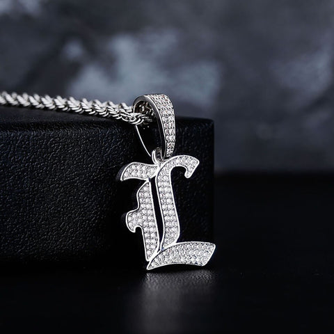 Custom Diamond Old English Initial Pendant Necklace