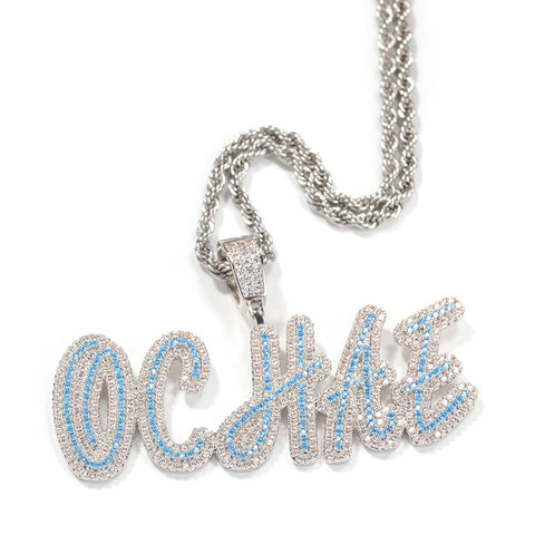 Diamond 3D Cursive Custom Name Pendant Necklace