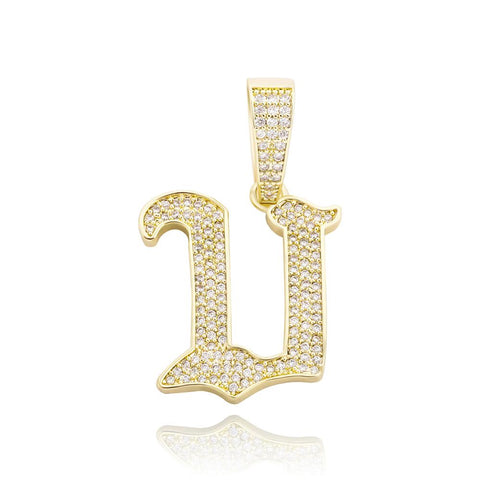 Custom Diamond Old English Initial Pendant Necklace