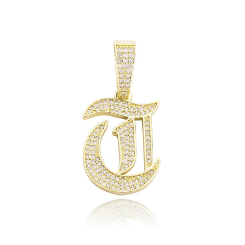 Custom Diamond Old English Initial Pendant Necklace