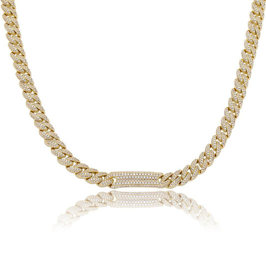 9mm Diamond Bar Cuban Link Choker Necklace