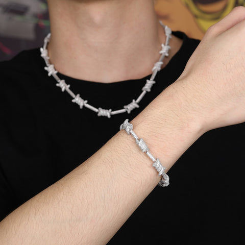 10mm Diamond Barbed Wire Link Bracelet