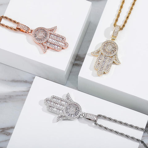 Diamond Baguette Hamsa Pendant Chain