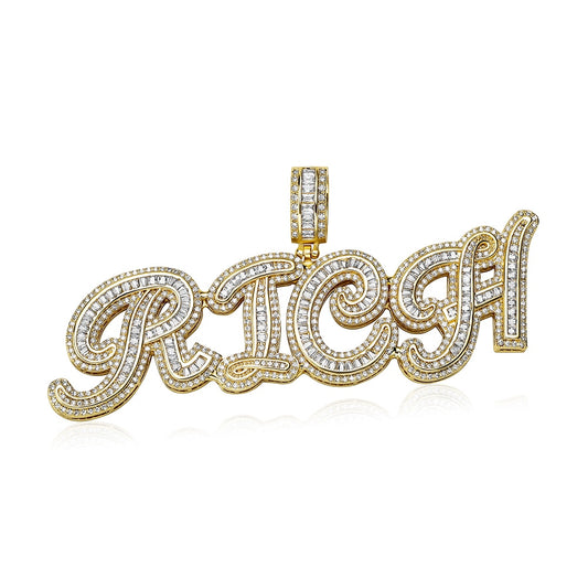 Diamond Baguette Cursive Custom Name Pendant Necklace