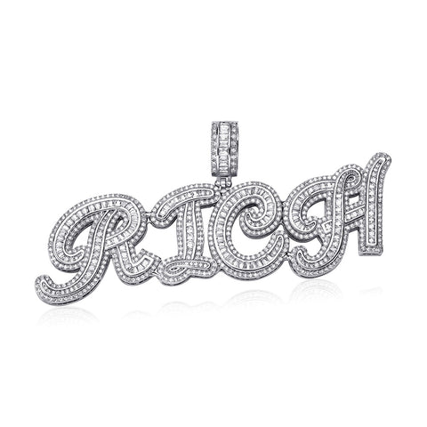 Diamond Baguette Cursive Custom Name Pendant Necklace