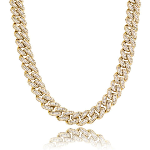 16mm Baguette Prong Cuban Link Chain