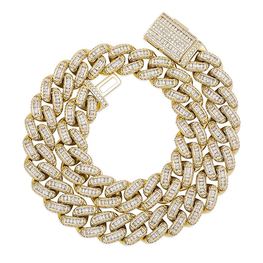 16mm Baguette Prong Cuban Link Chain