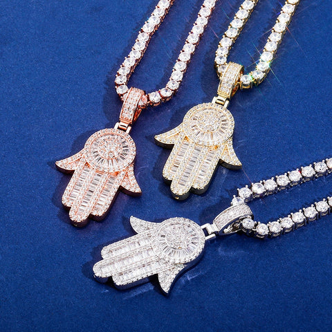 Diamond Baguette Hamsa Pendant Chain