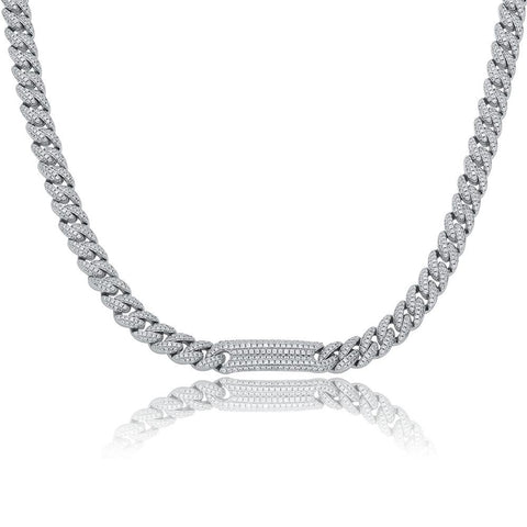 9mm Diamond Bar Cuban Link Choker Necklace