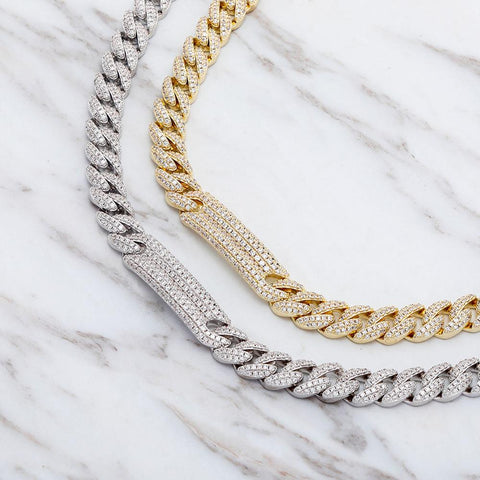 9mm Diamond Bar Cuban Link Choker Necklace