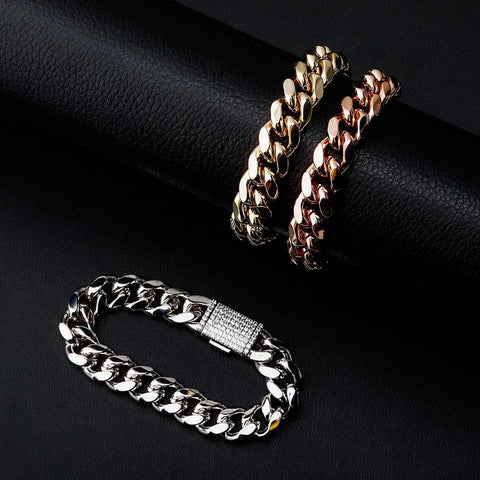 12mm Diamond Box Clasp Cuban Link Bracelet