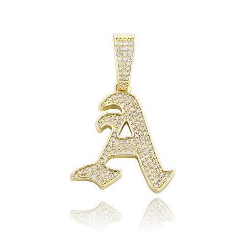 Custom Diamond Old English Initial Pendant Necklace