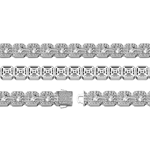 White Gold 10mm Diamond Cluster Tennis Chain Necklace