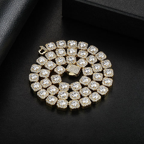 10mm Diamond Cluster Tennis Chain Necklace