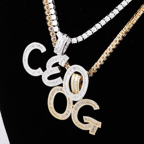 Custom Baguette Cursive Letter Name Necklace