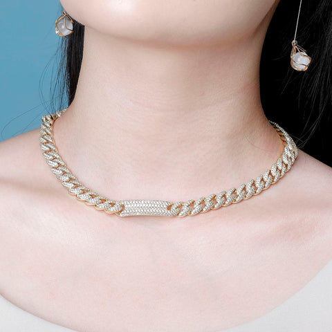 9mm Diamond Bar Cuban Link Choker Necklace