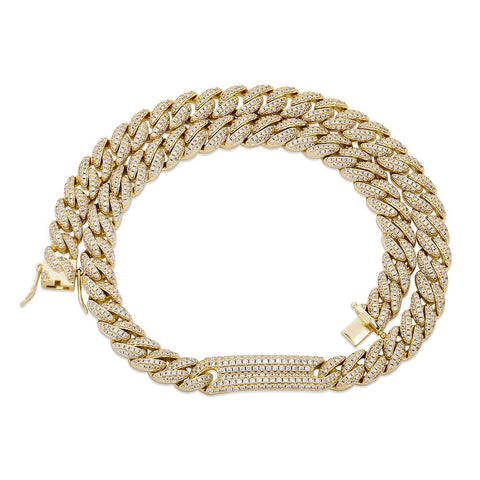 9mm Diamond Bar Cuban Link Choker Necklace