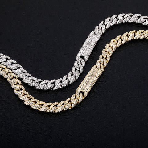 9mm Diamond Bar Cuban Link Choker Necklace