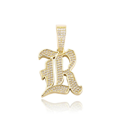 Custom Diamond Old English Initial Pendant Necklace