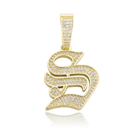 Custom Diamond Old English Initial Pendant Necklace