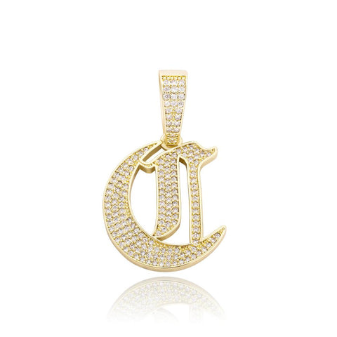 Custom Diamond Old English Initial Pendant Necklace