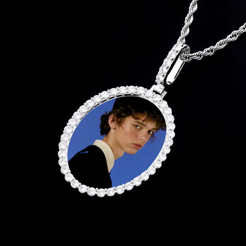 Diamond Oval Custom Photo Pendant