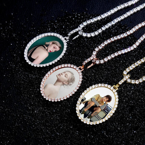 Diamond Oval Custom Photo Pendant