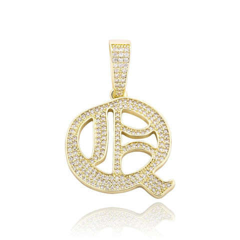 Custom Diamond Old English Initial Pendant Necklace