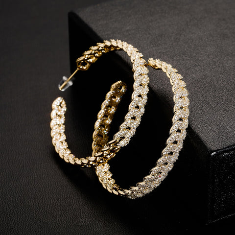 Iced Cuban Link Hoop Earrings