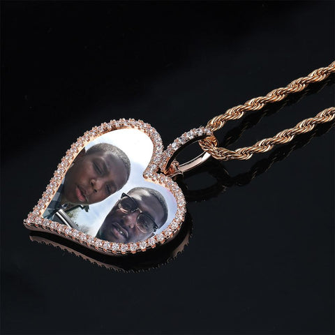 Custom Diamond Photo Heart Pendant