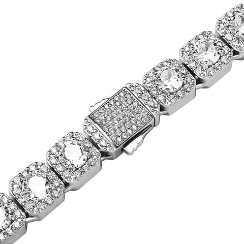 White Gold 10mm Diamond Cluster Tennis Chain Necklace