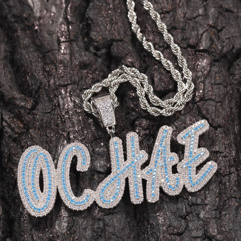 Diamond 3D Cursive Custom Name Pendant Necklace