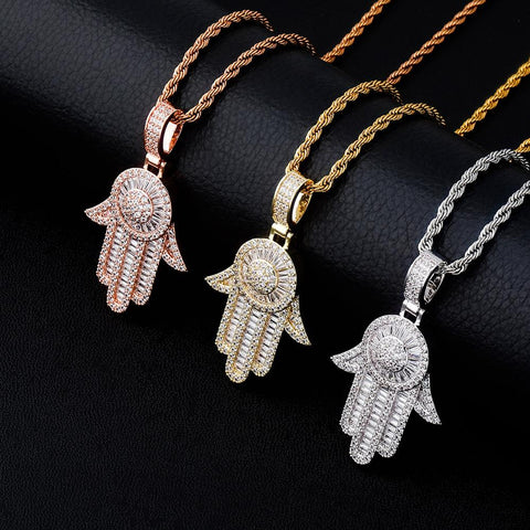 Diamond Baguette Hamsa Pendant Chain