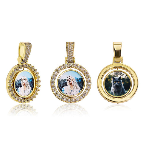 Mini Diamond Custom Rotating Double-Sided Photo Pendant Chain