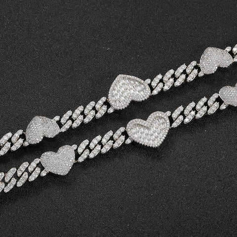 12mm Heart Charm Cuban Link Necklace