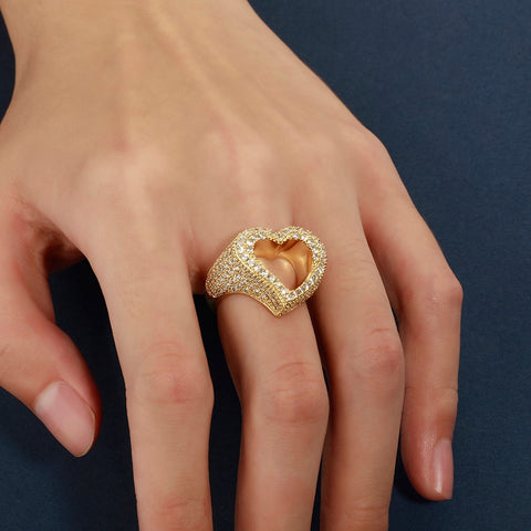 Hollow Diamond Pavé Heart Ring