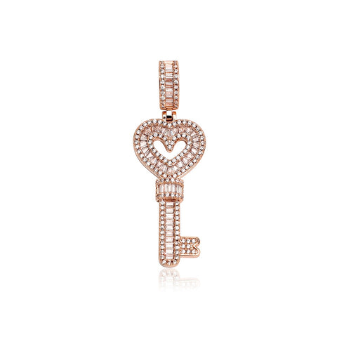 Diamond Baguette Key Pendant Chain