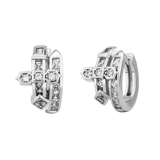 Diamond Cross Huggie Earrings