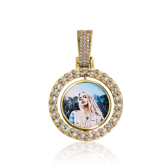 Mini Diamond Custom Rotating Double-Sided Photo Pendant Chain