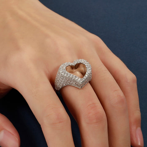 Hollow Diamond Pavé Heart Ring