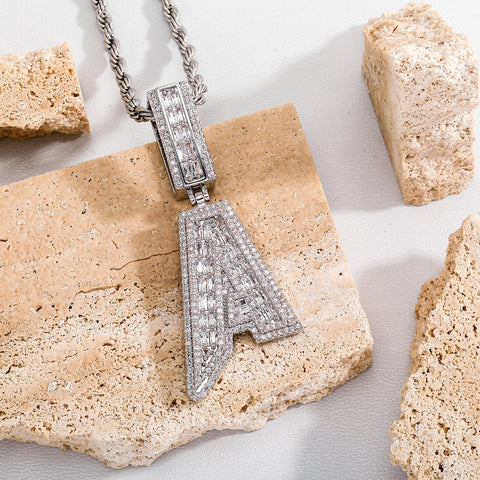 Sparkling Diamond Baguette Pendant Chains