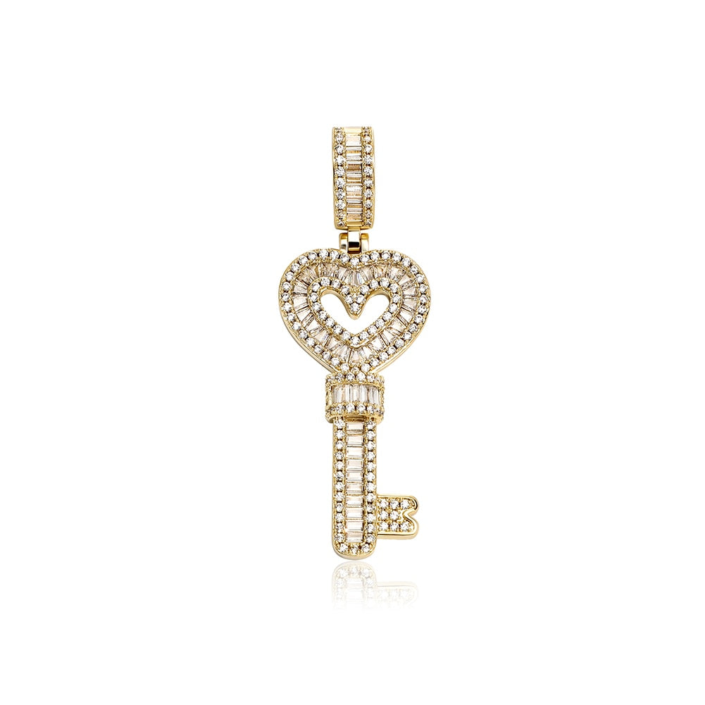 Diamond Baguette Key Pendant Chain