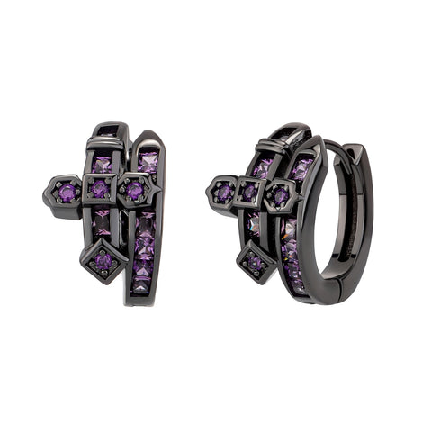 Diamond Cross Huggie Earrings