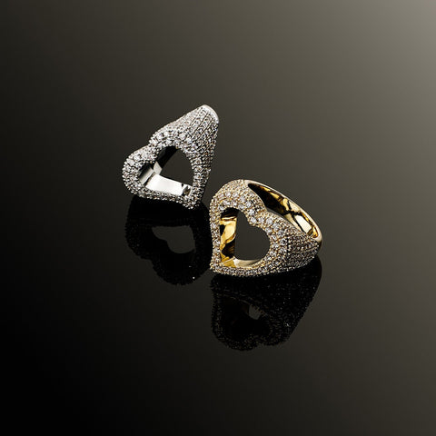 Hollow Diamond Pavé Heart Ring