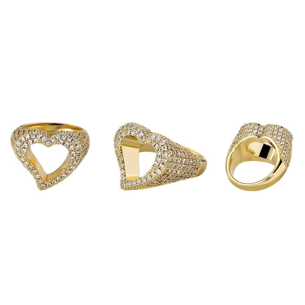 Hollow Diamond Pavé Heart Ring