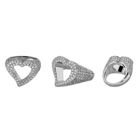 Hollow Diamond Pavé Heart Ring