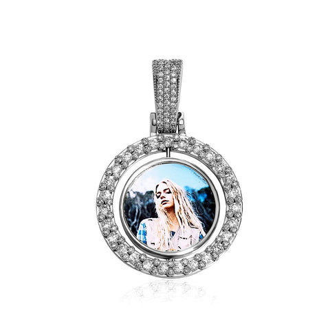 Mini Diamond Custom Rotating Double-Sided Photo Pendant Chain