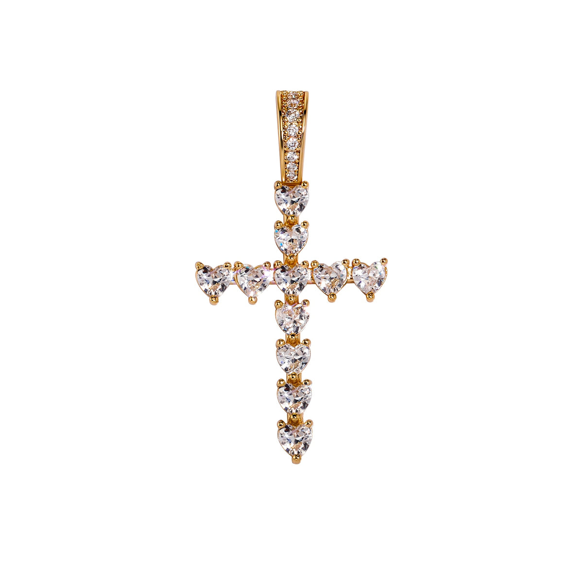 Heart-Shaped Diamonds Cross Pendant Necklace